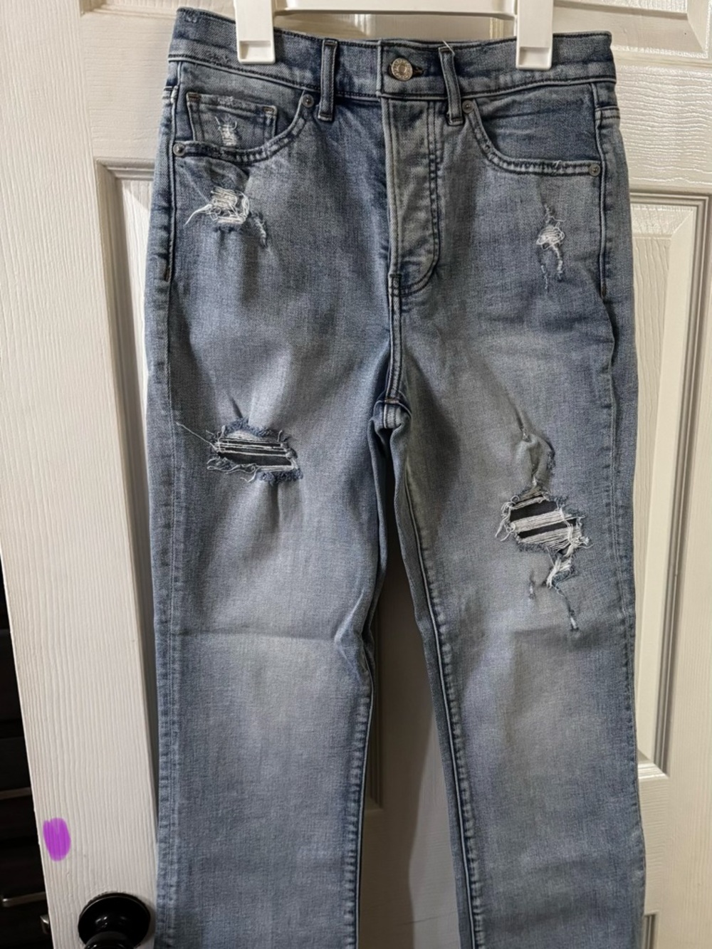 Express Light Blue Boot Leg Distressed Jeans